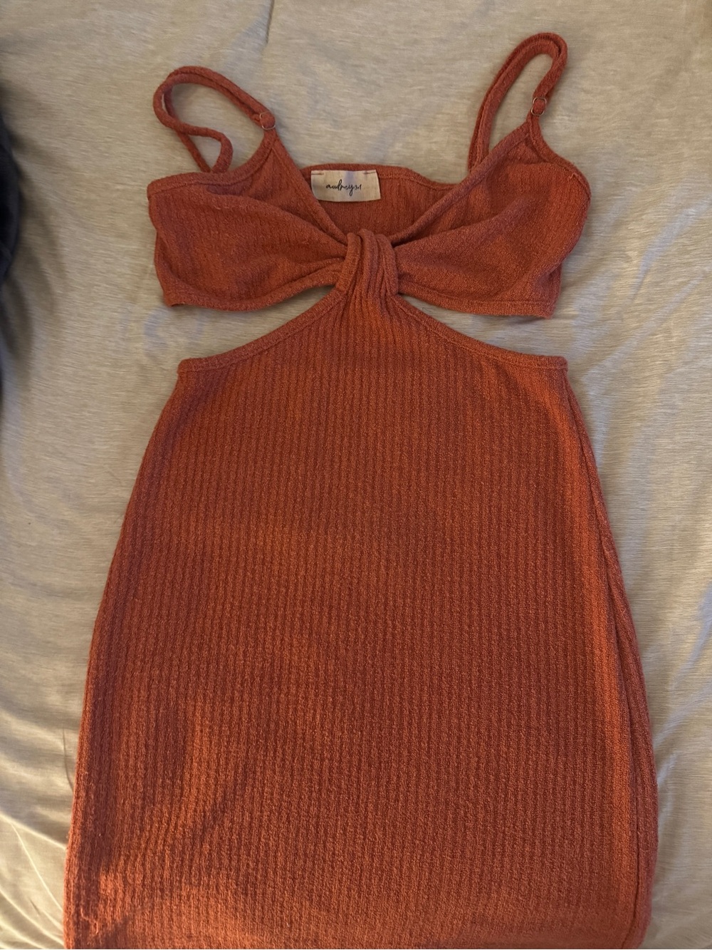 Aubrey Boutique Burnt Orange Knit Cut-Out Mini Dress